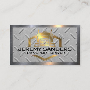 Gold Metallic Truck Logo Steel Metal Background Business Card