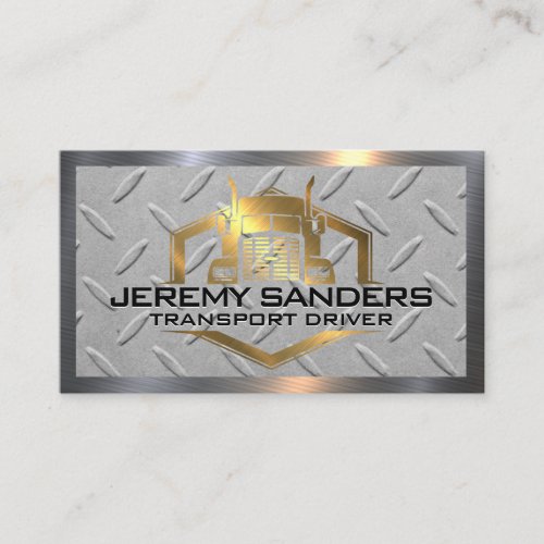 Gold Metallic Truck Logo  Steel Metal Background Business Card