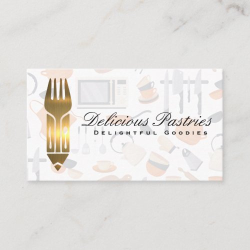 Gold Metallic Utensils  Kitchen Tools  Business Card