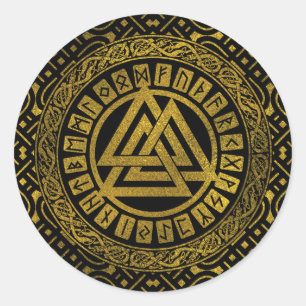 Gold Metallic Valknut Symbol Classic Round Sticker