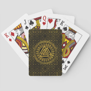 Gold Metallic Valknut Symbol on Celtic Pattern Poker Cards
