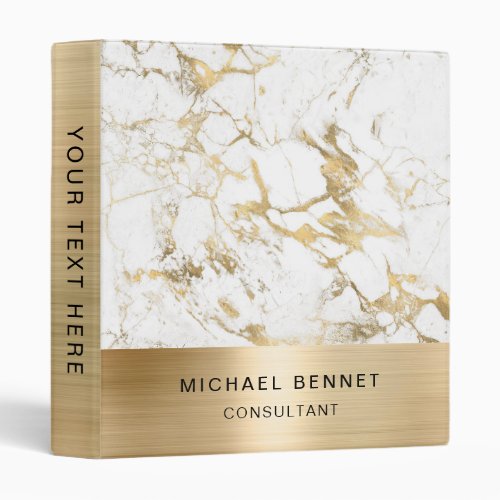 Gold Metallic White Marble Consultant Business 3 Ring Binder