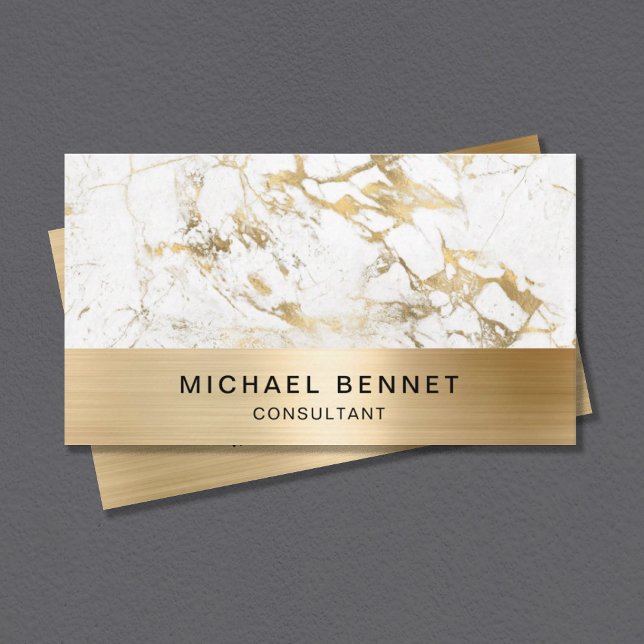 Gold Metallic White Marble Consultant Business Card (Creator Uploaded)