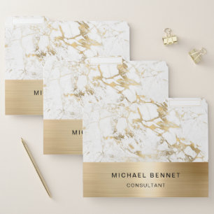 Gold Metallic White Marble Consultant Business File Folder