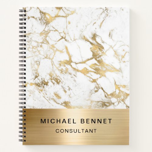 Gold Metallic White Marble Consultant Business Notebook