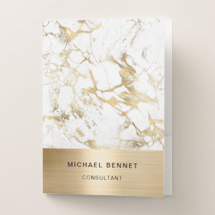 Gold Metallic White Marble Consultant Business Pocket Folder