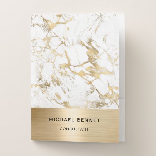 Gold Metallic White Marble Consultant Business  Pocket Folder