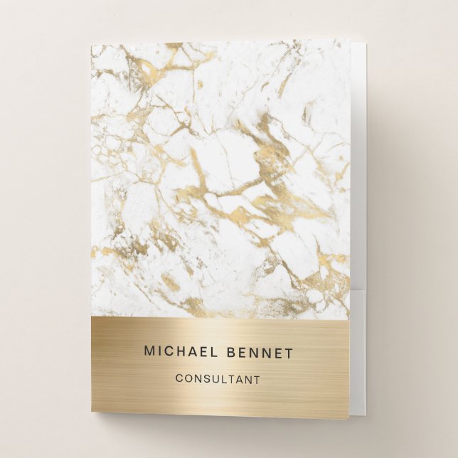 Gold Metallic White Marble Consultant Business  Pocket Folder (Front)