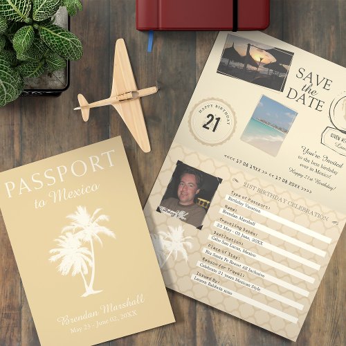 Gold Mexico 21ST Birthday Passport Invitation