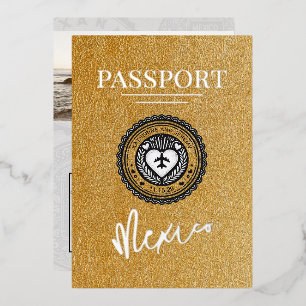 Gold Mexico Passport Wedding Foil Invitation