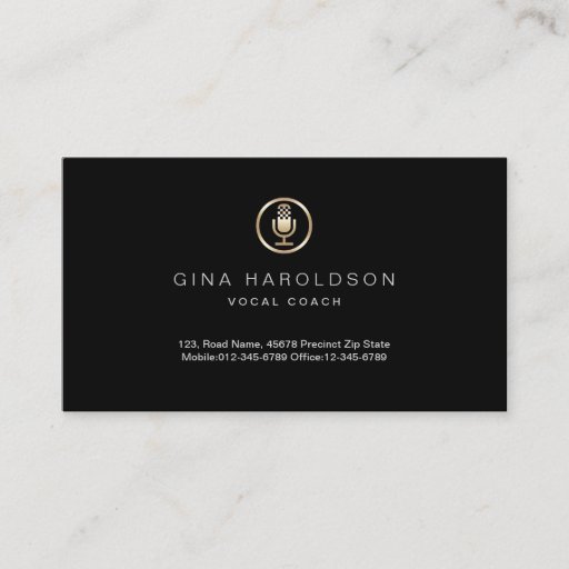 Customizable Gold Microphone Icon Vocal Coach Business Card