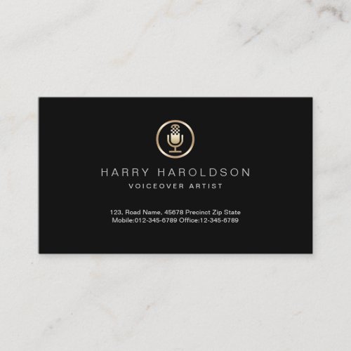 Gold Microphone Icon Voiceover ArtistBusiness Card