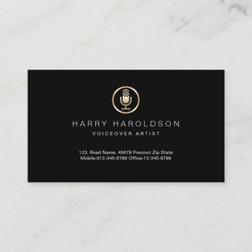 Customizable Gold Microphone Icon Voiceover ArtistBusiness Card