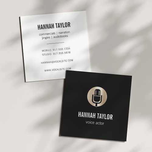 Gold Microphone Voice Actor Square Business Card
