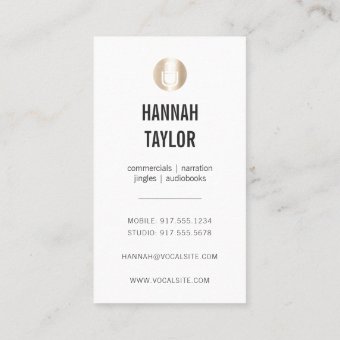 Gold Microphone Voice Actor Vertical Business Card | Zazzle