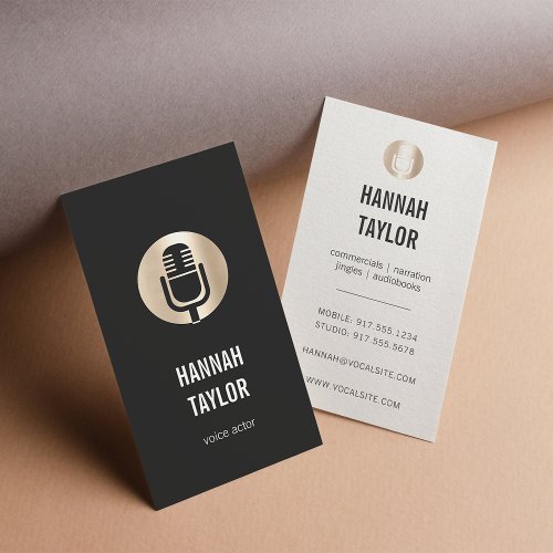Gold Microphone Voice Actor Vertical Business Card
