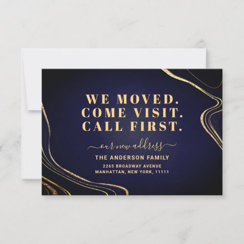 Gold  Midnight Blue Marble New Address Moving Announcement