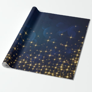 Gold Midnight Blue Sparkle Christmas Holiday Wrapping Paper