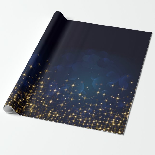 Gold Midnight Blue Sparkle Christmas Holiday Wrapping Paper (Unrolled)