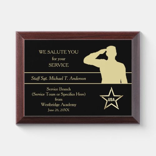 Gold Military Thank You Award Plaque