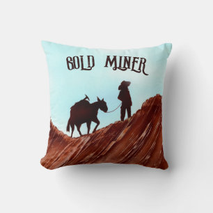 Gold Miner and Pack Mule Throw Pillow