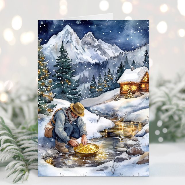 Gold Miner Gold Rush Christmas Card (Gold Mining Christmas Card)