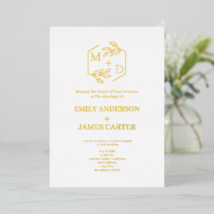 Gold Minimal Botanical Monogram Wedding Foil Invitation