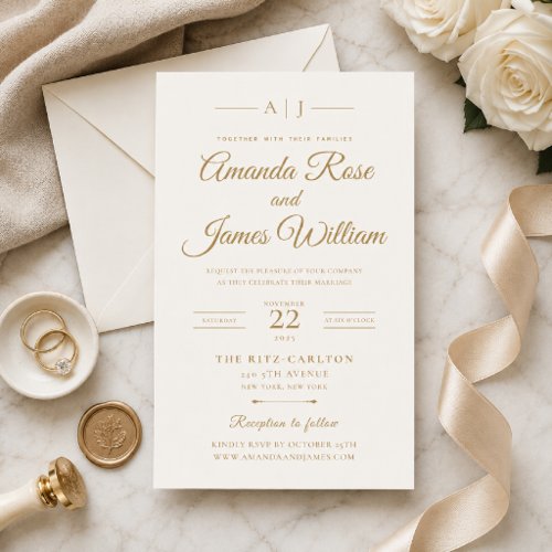Gold Minimal Look Wedding Invitation Template