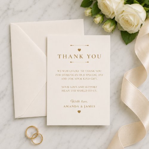 Gold Minimal Look Wedding Thank You Card