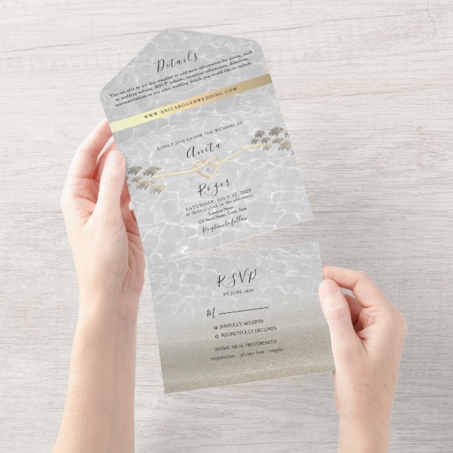 Gold Minimal Modern Beach Wedding All In One Invitation (Tearaway)