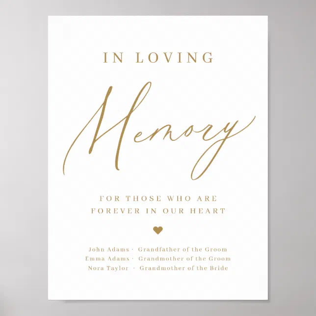 Gold minimal modern script in loving memory sign | Zazzle