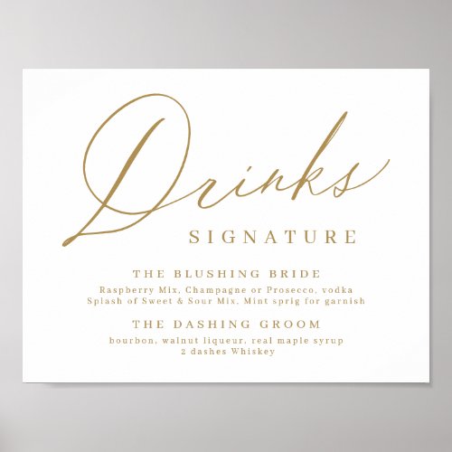 Gold minimal modern script signature drinks sign