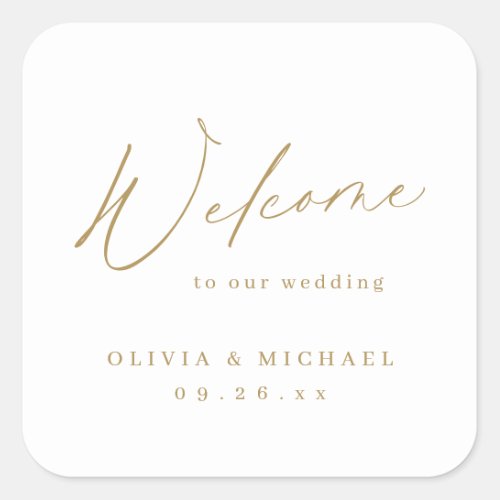 Gold minimal modern welcome minimalist wedding square sticker