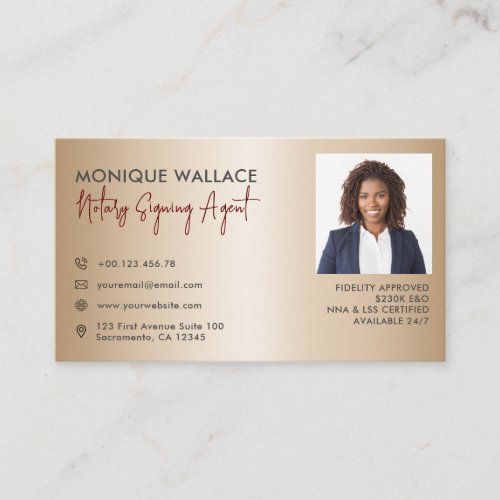 Gold Minimal Professional Photo Notary Service   Business Card