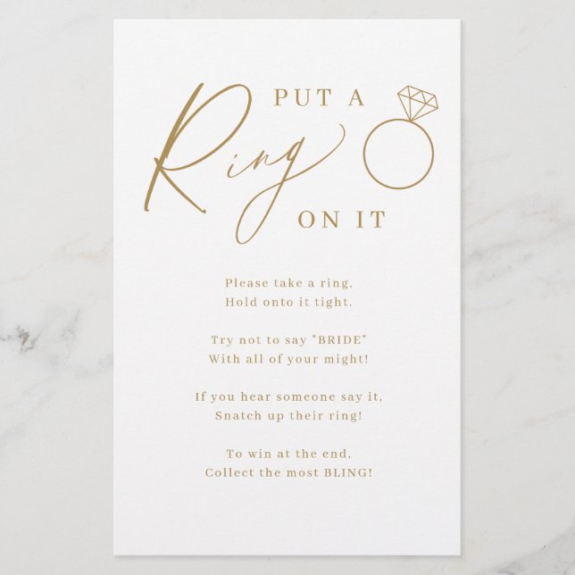 Gold minimal put a ring on it bridal shower game (Front)