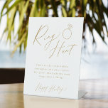 Gold minimal script ring hunt bridal shower game pedestal sign<br><div class="desc">Entertain your guests with this fun ring hunt bridal shower ring game,  features stylish modern script and text in gold color,  simple and clean,  great for bridal shower,  and wedding parties. 
See all the bridal shower games in collection.</div>