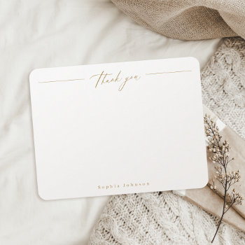 Gold Minimal Thank You Personalized Stationery Note Card by AvaPaperie at Zazzle