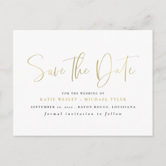 Gold Minimal Typography Save the Date Announcement Postcard