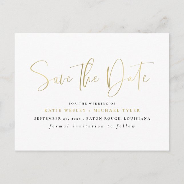 Gold Minimal Typography Save the Date Announcement Postcard (Front)
