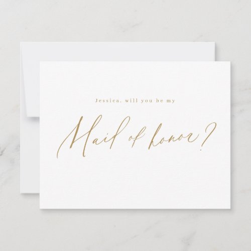 Gold minimal will you be my maid of honor script invitation