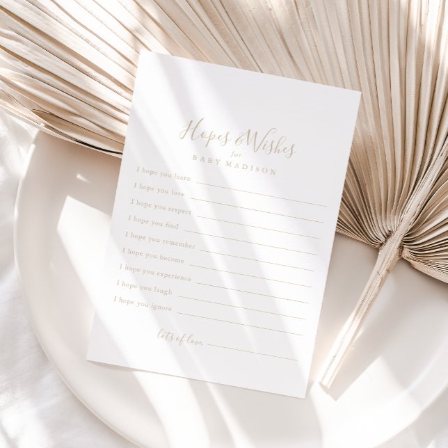 Gold Minimalist Baby Shower Hopes & Wishes Card (Creator Uploaded)