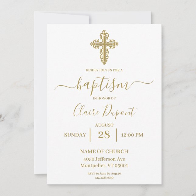 Gold minimalist Baptism Spanish Invitation (Front)