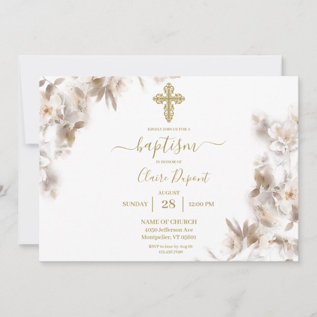 Gold minimalist Baptism Spanish Invitation (Front)