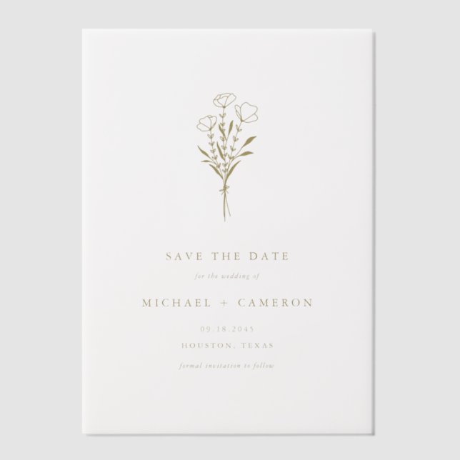 Gold Minimalist Botanical Save the Date Vellum Invitations (Front)