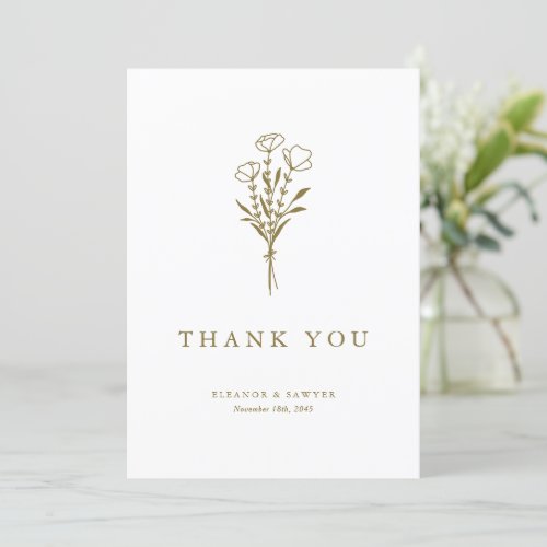 Gold Minimalist Botanicals Wedding Thank You Card