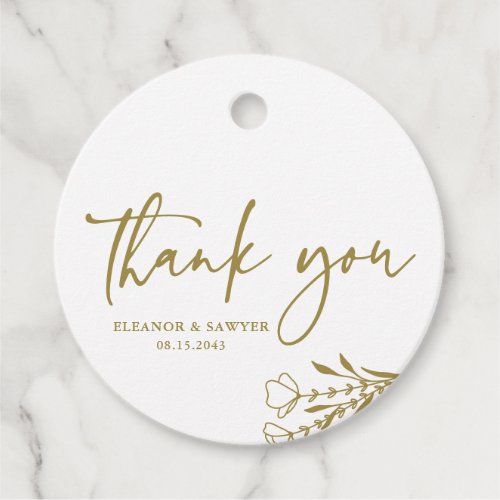 Gold Minimalist Bouquet Wedding Thank You Favor Tags