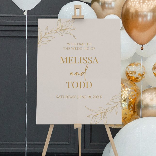 Gold Minimalist Branch Leaf Wedding Welcome Sign (Creator Uploaded)
