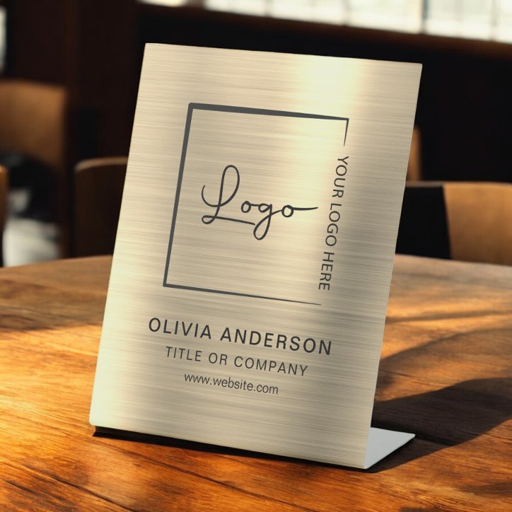 Gold Minimalist Business Logo Professional Modern Pedestal Sign