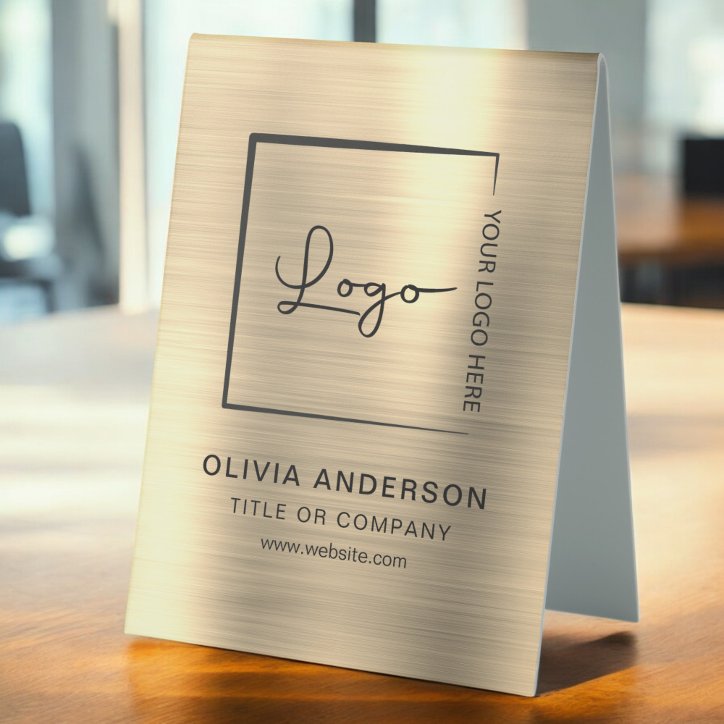 Gold Minimalist Business Logo Professional Modern Table Tent Sign