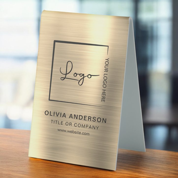 Gold Minimalist Business Logo Professional Modern Table Tent Sign